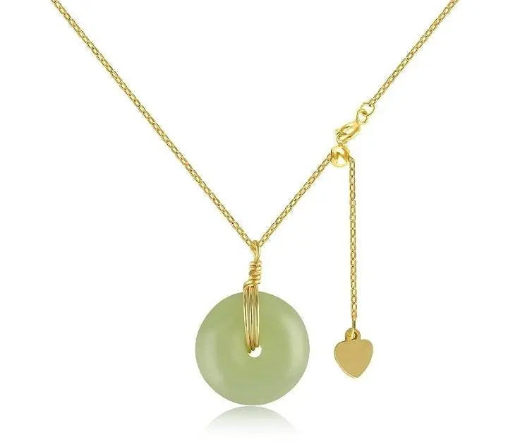 Gold Filled Hetian Jade Pendant Safe Buckle Necklace for Women, Natural Jade Pendant, Adjustable Necklace, Anniversary Gift, Gift for Mother - JettsJewelers