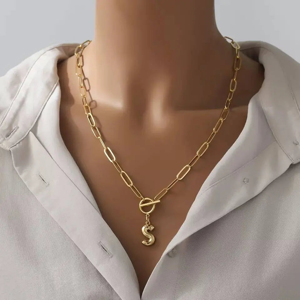 Gold Initial A-Z Letter Necklaces 18K Gold Plated 20 Capital Letter Necklaces Chunky Paperclip Chain Necklace for Girl Pendant Necklaces - JettsJewelers