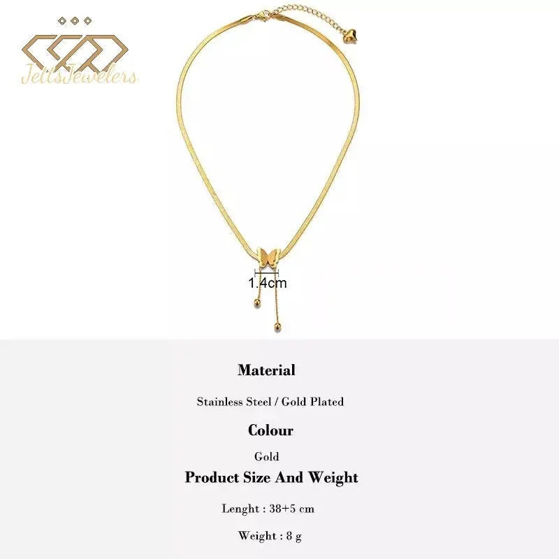 Gold Necklaces for Women - Butterfly Choker Necklace Gold Pendant Necklace 18K Gold Plated Adjustable Herringbone Personalized Necklace - JettsJewelers