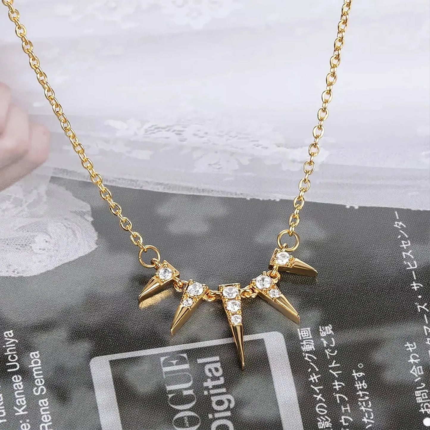 Gold Plated Vintage Tribal Crystal Necklace Pendant Stainless Steel Cubic Zirconia Horns Necklace JettsJewelers