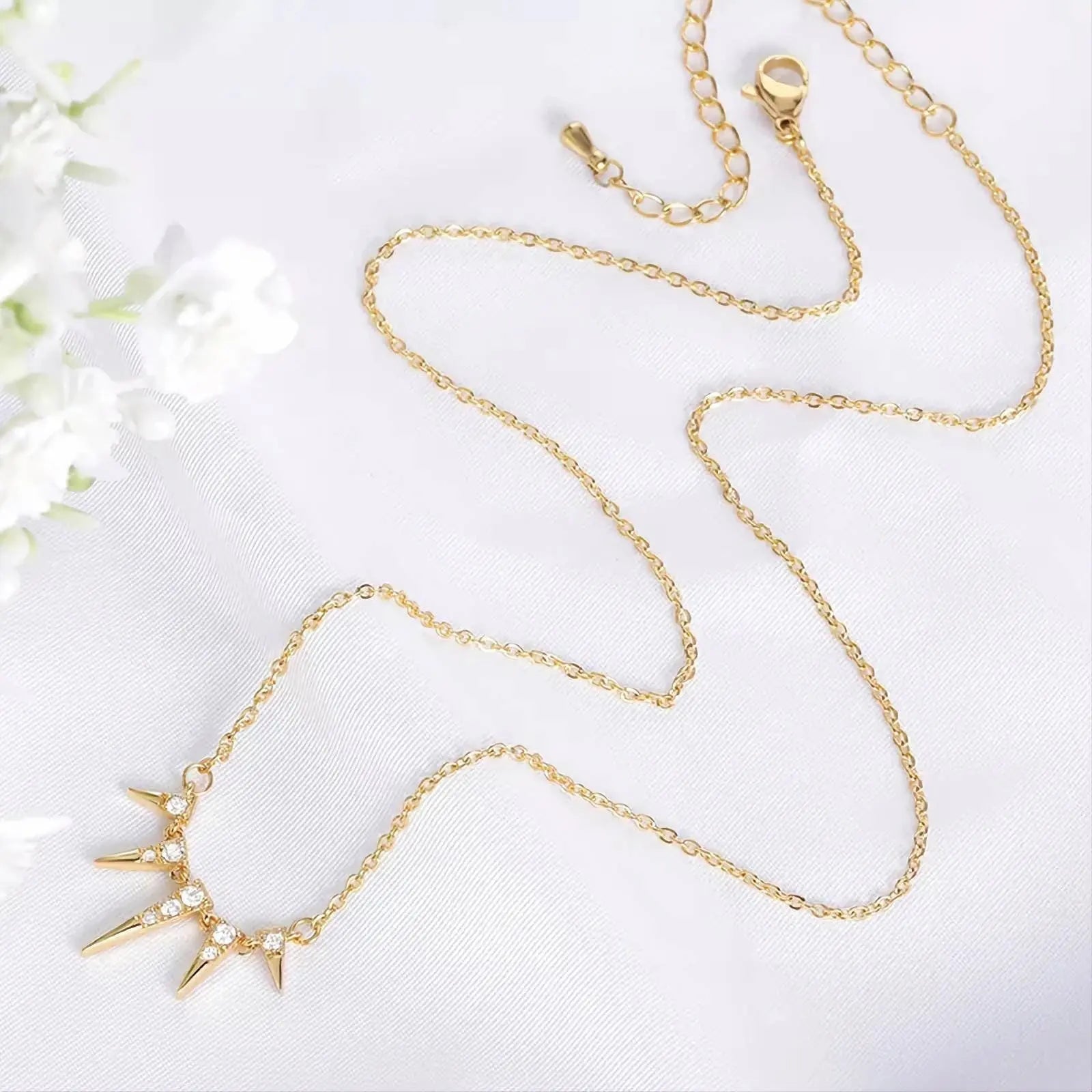 Gold Plated Vintage Tribal Crystal Necklace Pendant Stainless Steel Cubic Zirconia Horns Necklace JettsJewelers