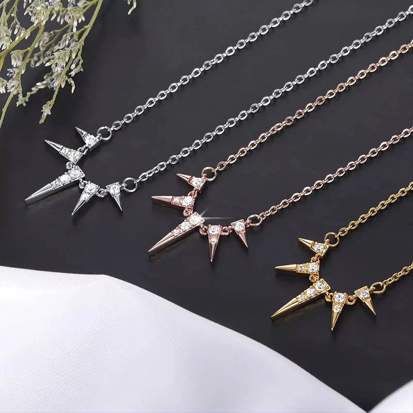 Gold Plated Vintage Tribal Crystal Necklace Pendant Stainless Steel Cubic Zirconia Horns Necklace JettsJewelers