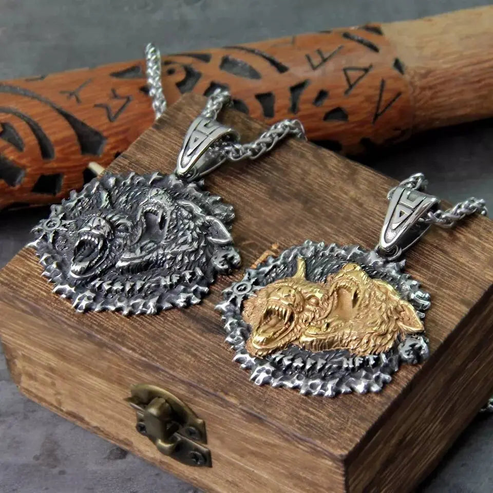 Gold Silver Dual Wolfs Stainless Steel Necklace JettsJewelers