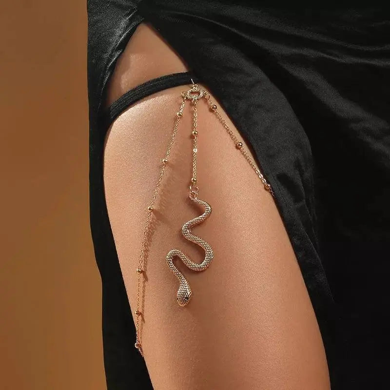 Gold Silver Snake Leg Chain for Women Thigh Chain For Girls Gold Snake Pendant Boho Body Chain for Beach Summer Holiday - JettsJewelers