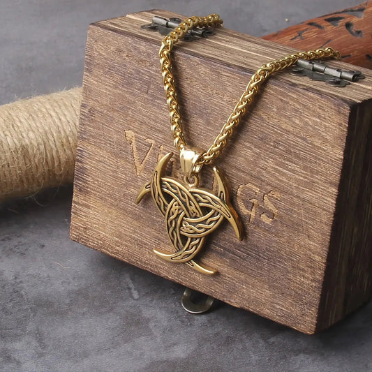 Gold Viking Trinity Pendant Necklace with Free Box and Gift Bag Steel Jewelry Necklace JettsJewelers