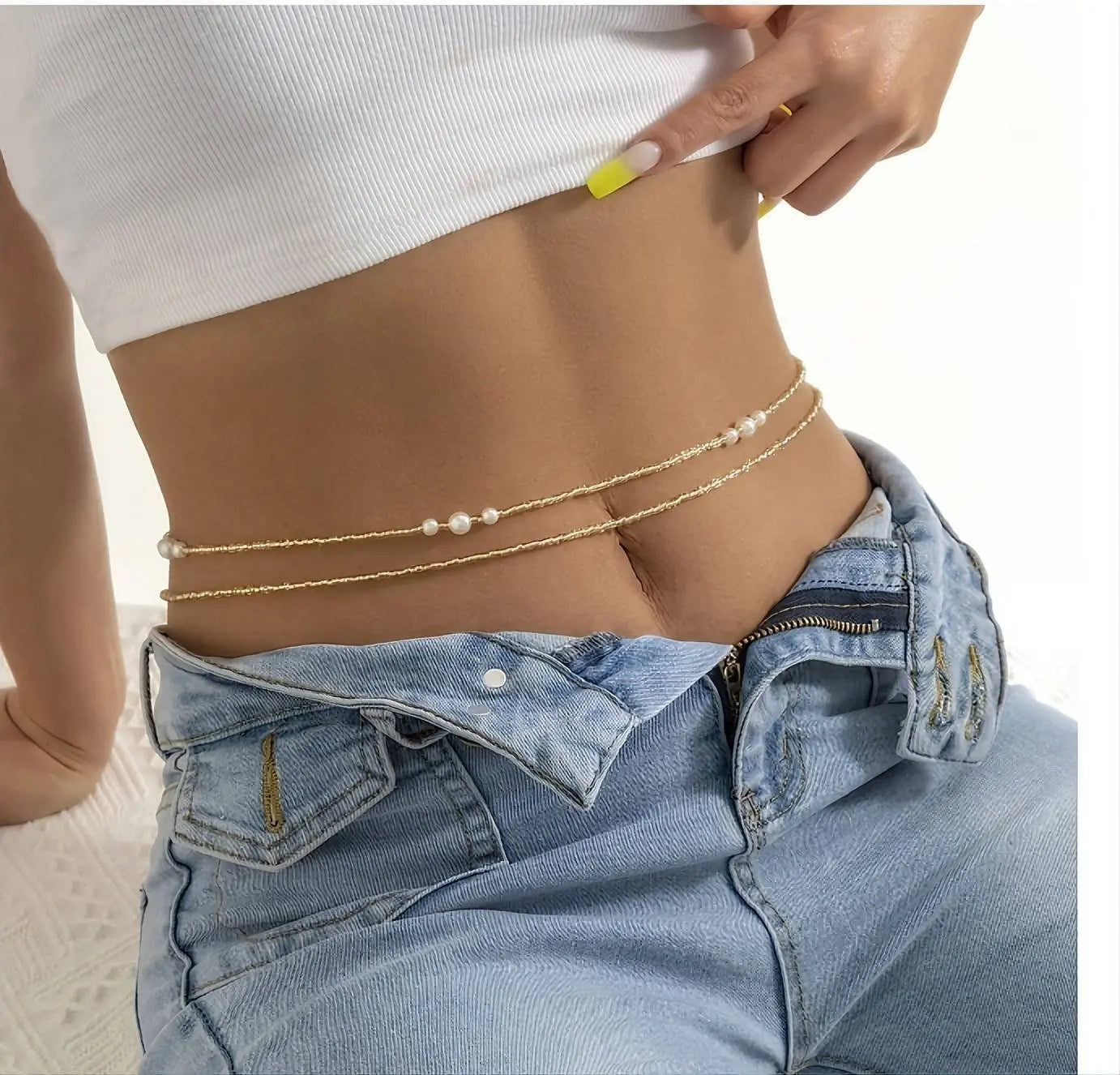 Gold Vintage Style Layered Beads Imitation Pearls Sexy Multi-layered Aesthetic Belly Chain Waist Body Chain JettsJewelers