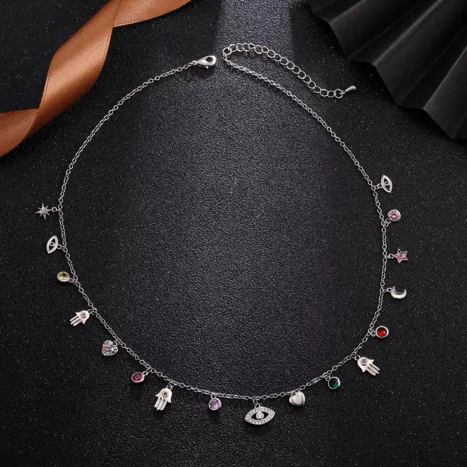 Gold and Silver Plated Crystal Eye of The Demons Necklace JettsJewelers