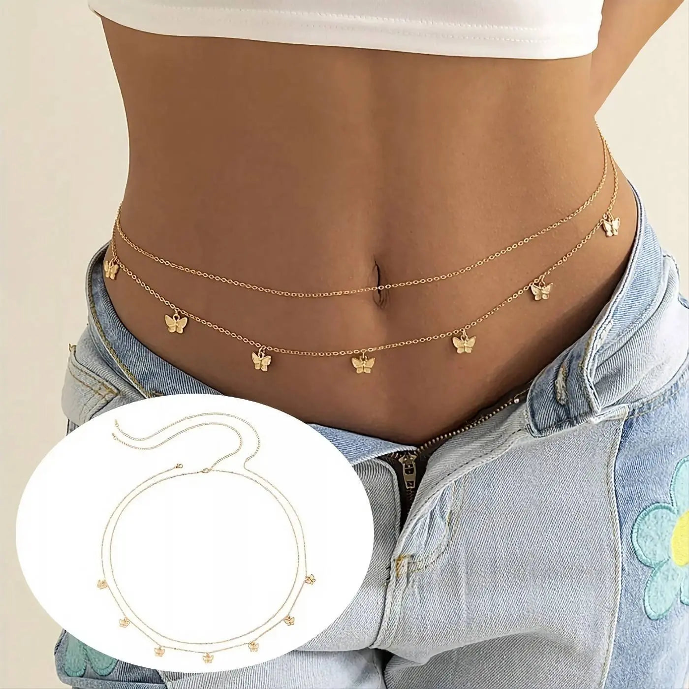 Gold or Silver Sexy Butterfly Fringe Multi-layered Aesthetic Belly Chain Waist Body Chain JettsJewelers
