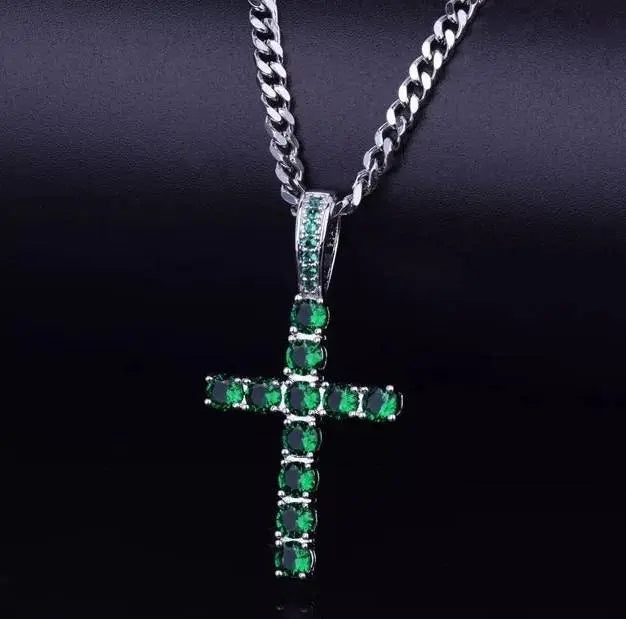 Gold&Silver Plated Solid 14k Iced out Cubic Zirconia Cross Pendant Necklace - JettsJewelers