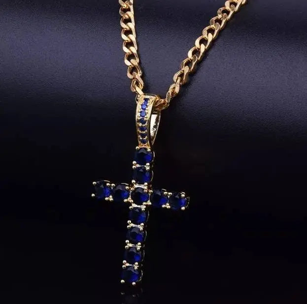 Gold&Silver Plated Solid 14k Iced out Cubic Zirconia Cross Pendant Necklace - JettsJewelers