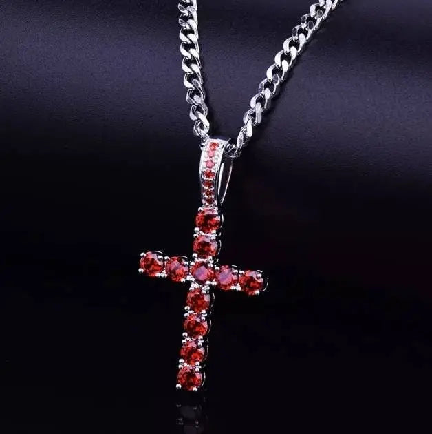 Gold&Silver Plated Solid 14k Iced out Cubic Zirconia Cross Pendant Necklace - JettsJewelers