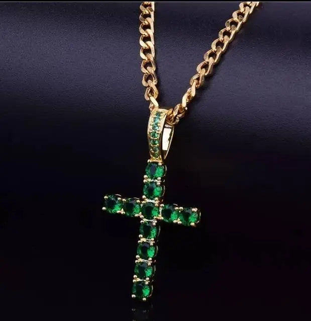Gold&Silver Plated Solid 14k Iced out Cubic Zirconia Cross Pendant Necklace - JettsJewelers