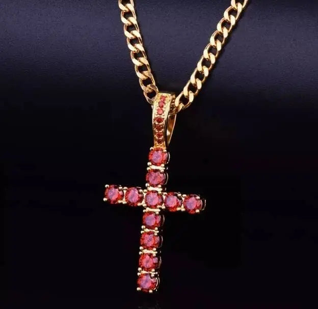 Gold&Silver Plated Solid 14k Iced out Cubic Zirconia Cross Pendant Necklace - JettsJewelers