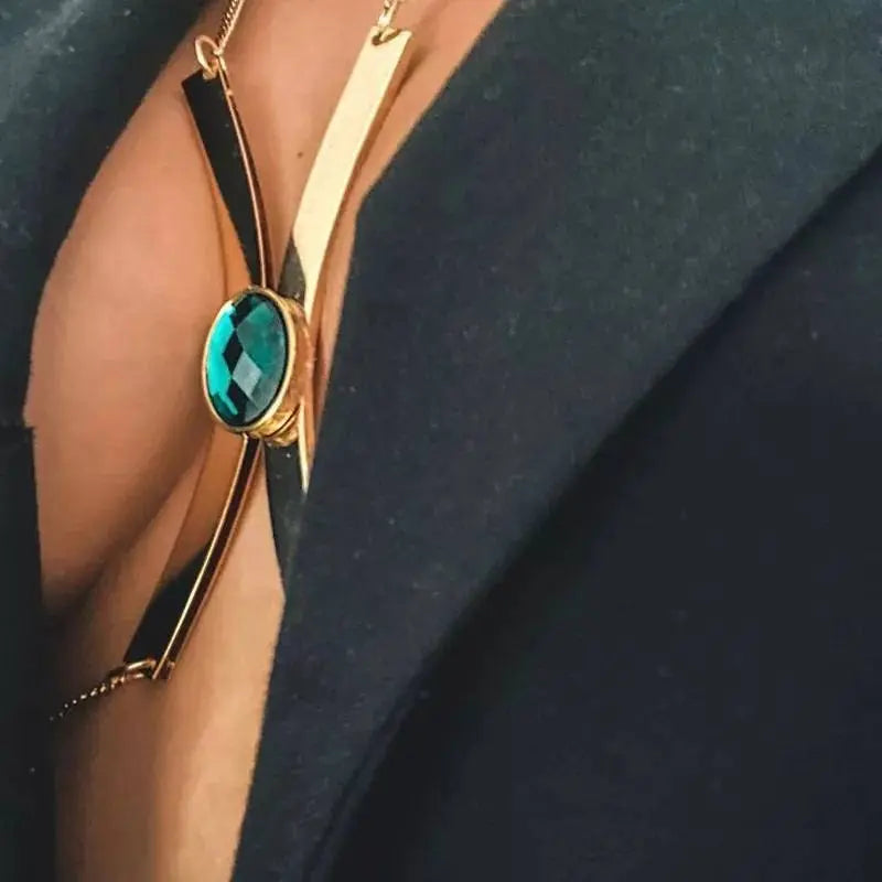 Green Gem Metal Bracket Bra Body Sexy Bikini Silver Gold Beauty Chest Bracket Bras Nightclub and Partying Body Jewelry for Women JettsJewelers