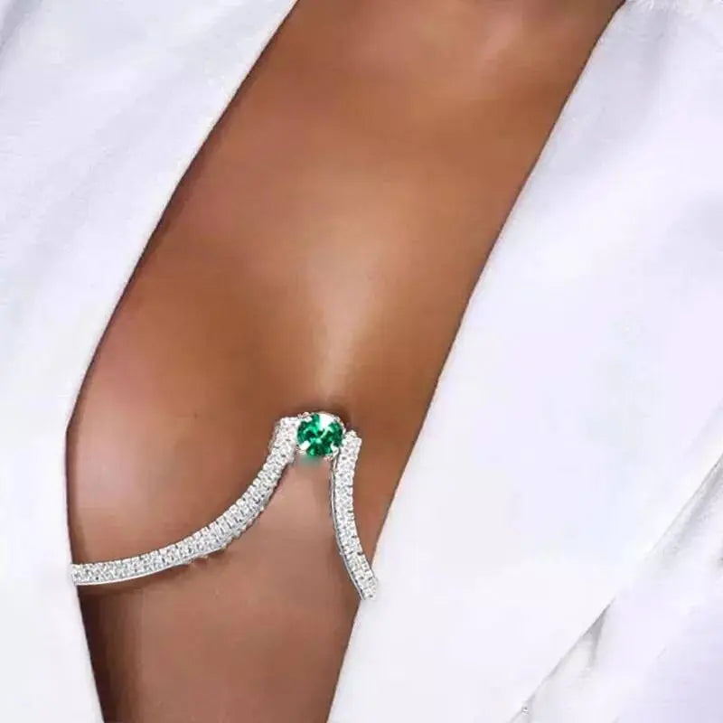 Green Round Gem Rhinestone Bra Body Sexy Bikini Silver Gold Beauty  Chest Bracket Bras Chain Nightclub and Partying Body Jewelry for Women JettsJewelers