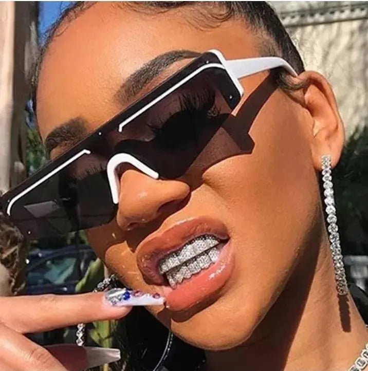 Grillz Teeth Caps Gold Color Plated Luxury Micro Pave CZ Stones Top & Bottom Teeth Grills Set - JettsJewelers