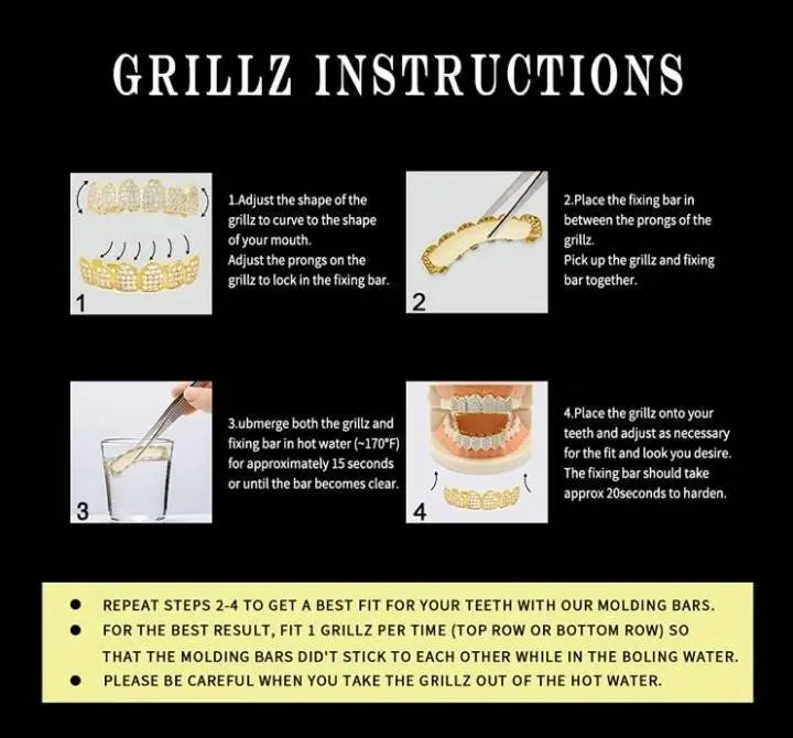 Grillz Teeth Caps Gold Color Plated Luxury Micro Pave CZ Stones Top & Bottom Teeth Grills Set - JettsJewelers