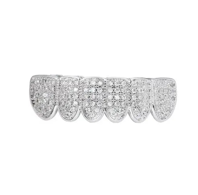 Grillz Teeth Caps Gold Color Plated Luxury Micro Pave CZ Stones Top & Bottom Teeth Grills Set - JettsJewelers