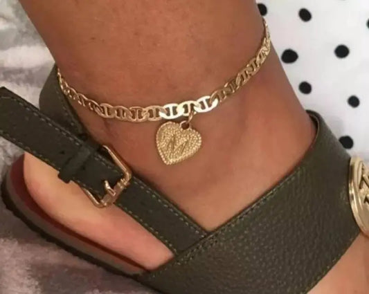 Heart Ankle Bracelets for Women, 14K Gold Plated Dainty Layered Figaro Chain CZ Initial Anklets Set Summer Jewelry Gifts for Women Teen - JettsJewelers