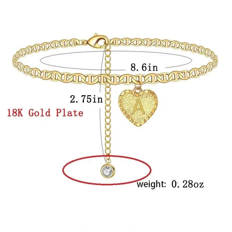 Heart Ankle Bracelets for Women, 14K Gold Plated Dainty Layered Figaro Chain CZ Initial Anklets Set Summer Jewelry Gifts for Women Teen - JettsJewelers