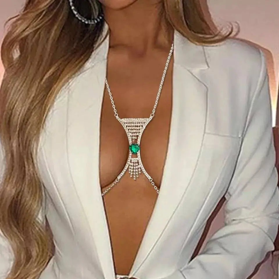 Women Rhinestone Bras chest Tassel Jewelry Body Chain Crystal Fashion Bra