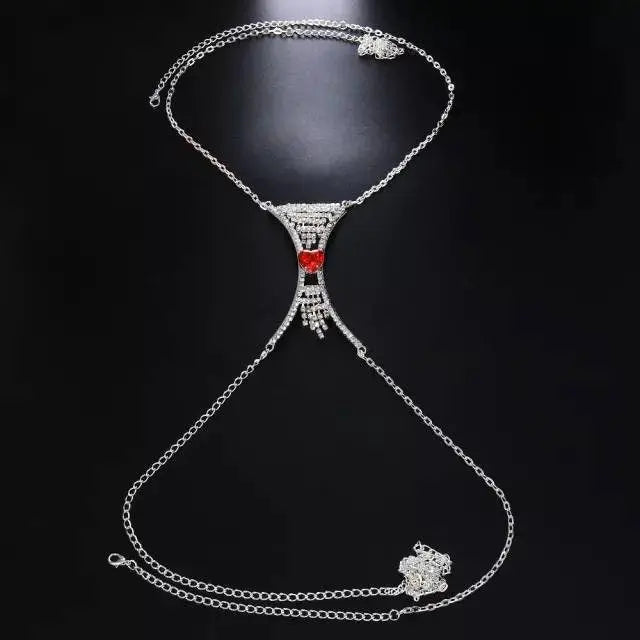 Heart Green Red Crystal Chest Bracket Bras Chain Body Jewelry Tassel Rhinestone Body Chain for Women Sexy Bikini Body Jewelry - JettsJewelers
