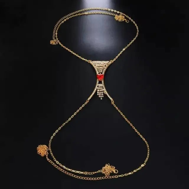 Heart Green Red Crystal Chest Bracket Bras Chain Body Jewelry Tassel Rhinestone Body Chain for Women Sexy Bikini Body Jewelry - JettsJewelers