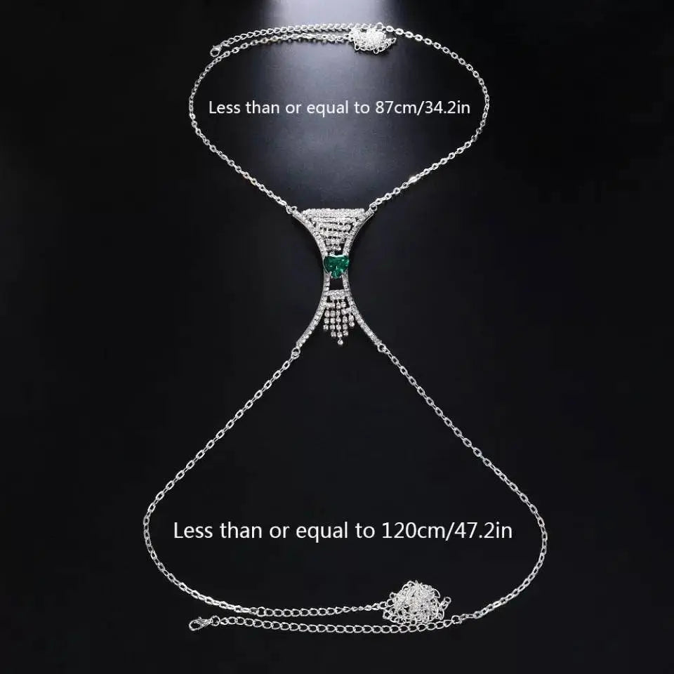 Heart Green Red Crystal Chest Bracket Bras Chain Body Jewelry Tassel Rhinestone Body Chain for Women Sexy Bikini Body Jewelry - JettsJewelers