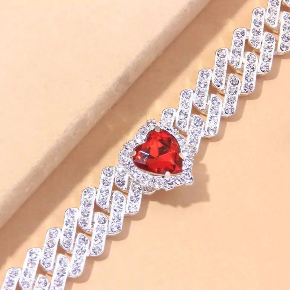 Heart Miami Cuban Rhinestones Anklet Foot Jewelry for Women Beach Barefoot Chain Bracelet On the Leg Accessories Gift JettsJewelers