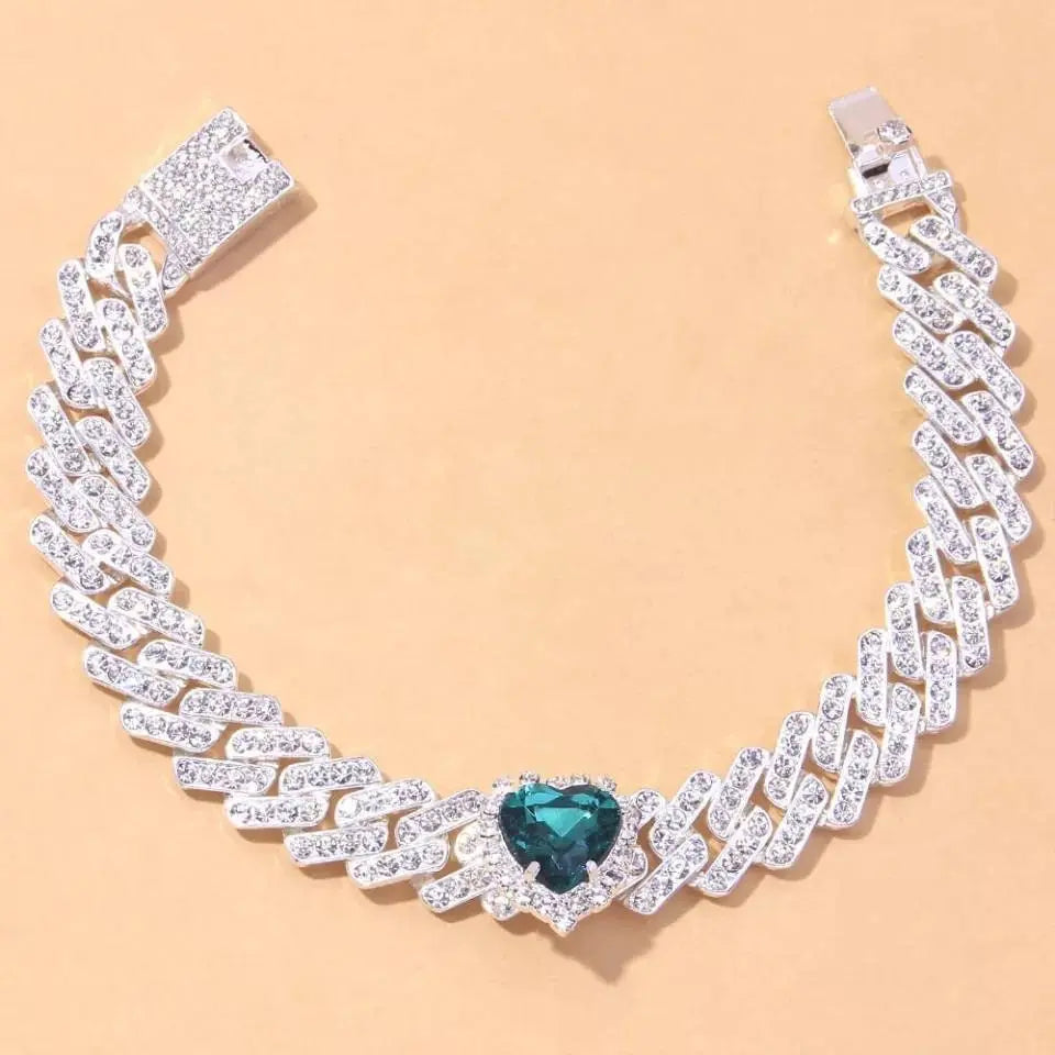 Heart Miami Cuban Rhinestones Anklet Foot Jewelry for Women Beach Barefoot Chain Bracelet On the Leg Accessories Gift JettsJewelers