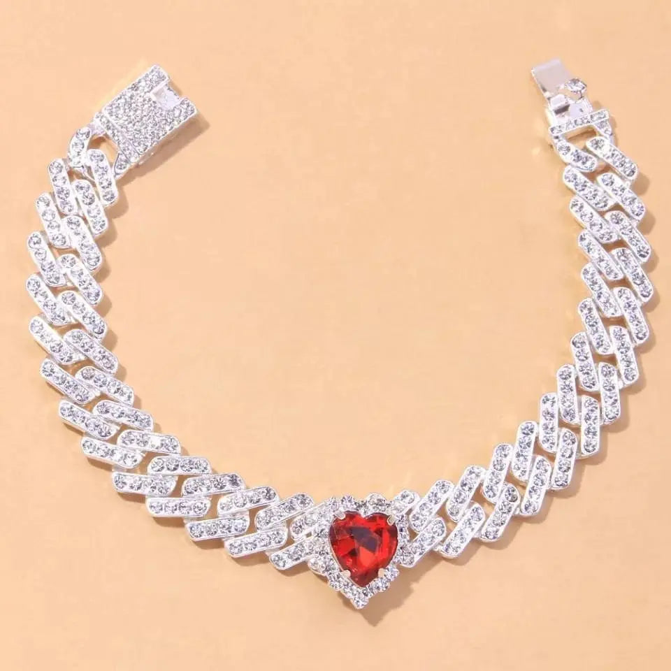 Heart Miami Cuban Rhinestones Anklet Foot Jewelry for Women Beach Barefoot Chain Bracelet On the Leg Accessories Gift JettsJewelers