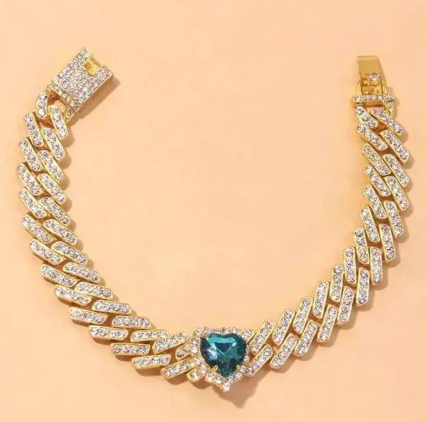 Heart Miami Cuban Rhinestones Anklet Foot Jewelry for Women Beach Barefoot Chain Bracelet On the Leg Accessories Gift JettsJewelers