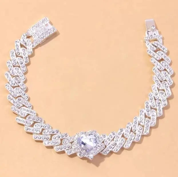 Heart Miami Cuban Rhinestones Anklet Foot Jewelry for Women Beach Barefoot Chain Bracelet On the Leg Accessories Gift JettsJewelers