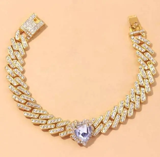 Heart Miami Cuban Rhinestones Anklet Foot Jewelry for Women Beach Barefoot Chain Bracelet On the Leg Accessories Gift JettsJewelers