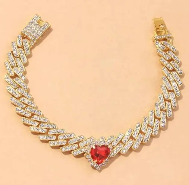 Heart Miami Cuban Rhinestones Anklet Foot Jewelry for Women Beach Barefoot Chain Bracelet On the Leg Accessories Gift JettsJewelers