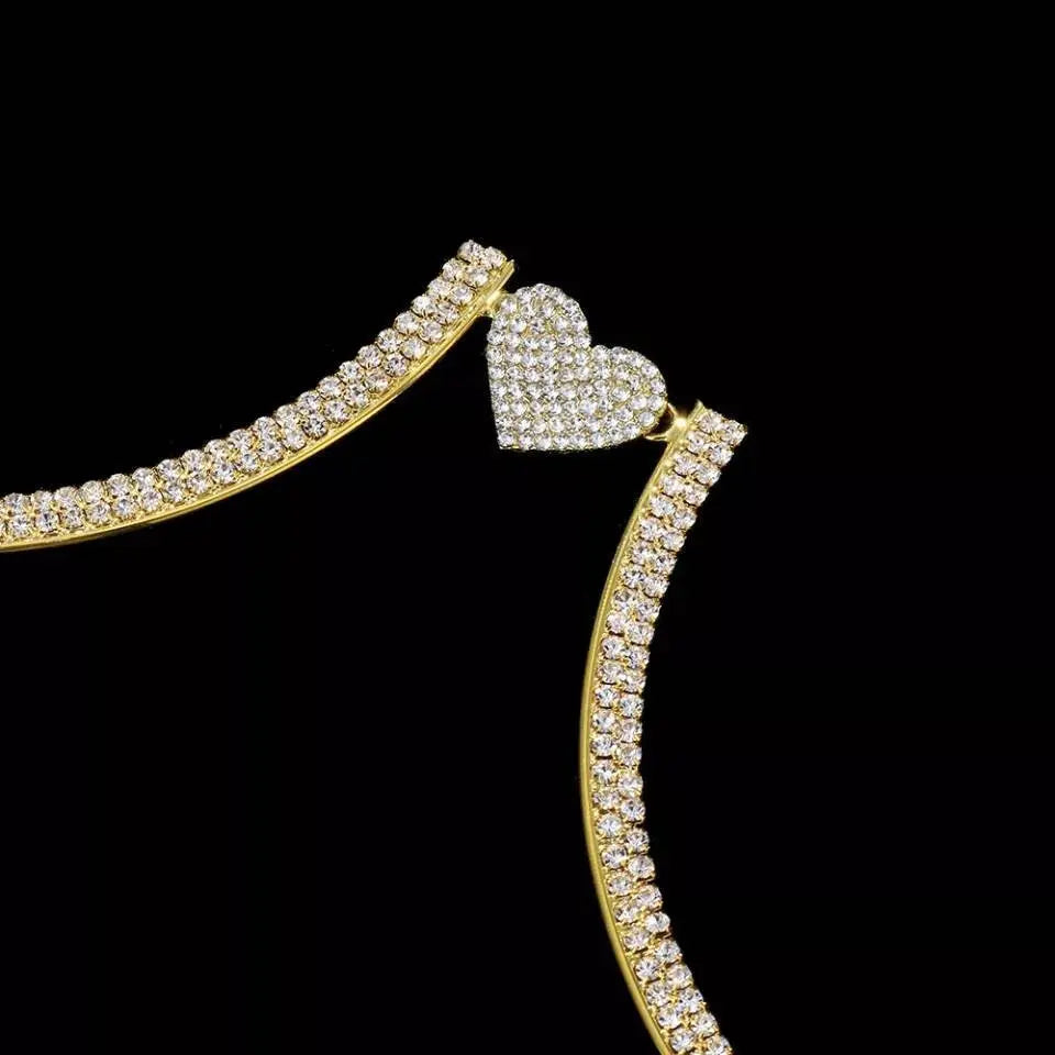 Heart Rhinestone Bra Body Chain Sexy Bikini Silver Beauty Crystal Chest Bracket Bras Chain Nightclub and Partying Body Jewelry for Women - JettsJewelers