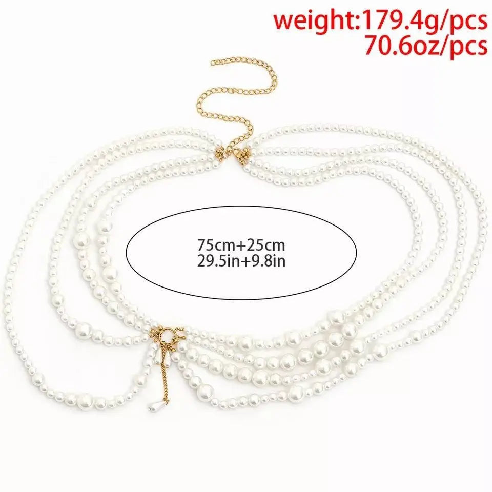 Imitation Pearls Chest Body Chain Jewelry for Women Teen Girls Handmade Pearl Tassel Bra Waist Set JettsJewelers