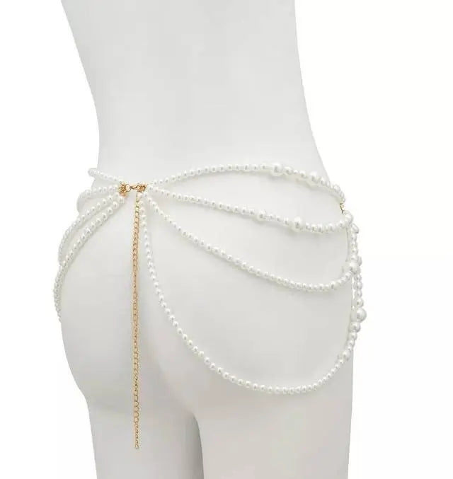 Imitation Pearls Chest Body Chain Jewelry for Women Teen Girls Handmade Pearl Tassel Bra Waist Set JettsJewelers