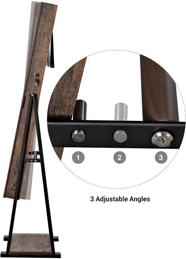 Industrial Mirror Jewelry Cabinet Armoire,6 LEDs Mirrored Jewelry Storage, Wood Look with Stable Metal Frame, Easy Assembly, Rustic Brown JettsJewelers