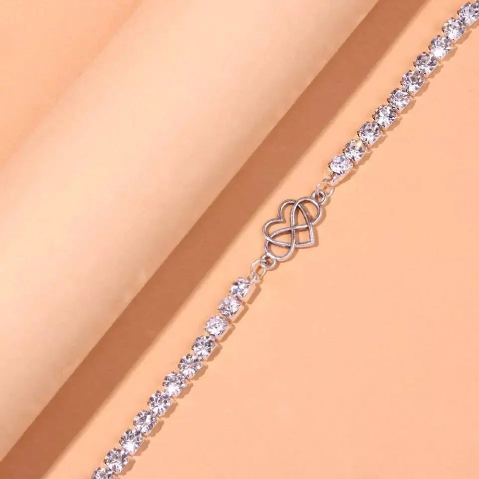 Infinity Heart Rhinestones Anklet Foot Jewelry for Women Beach Barefoot Chain Bracelet On the Leg Accessories Gift - JettsJewelers