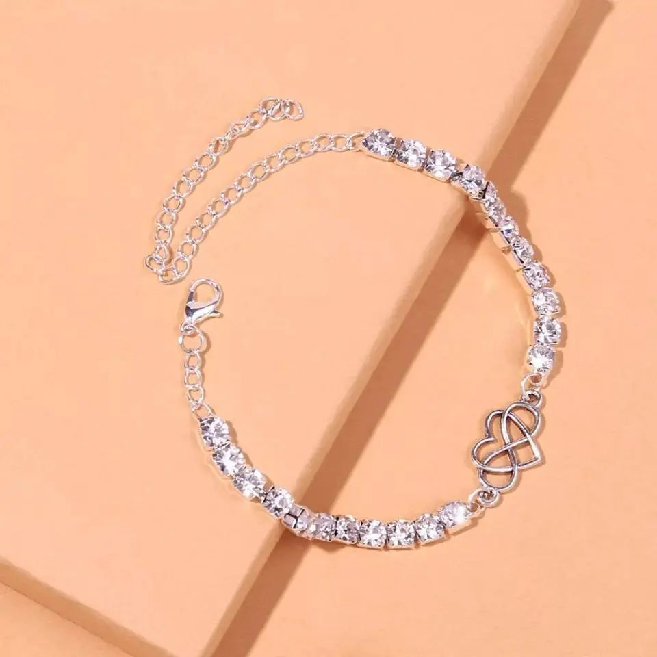 Infinity Heart Rhinestones Anklet Foot Jewelry for Women Beach Barefoot Chain Bracelet On the Leg Accessories Gift - JettsJewelers