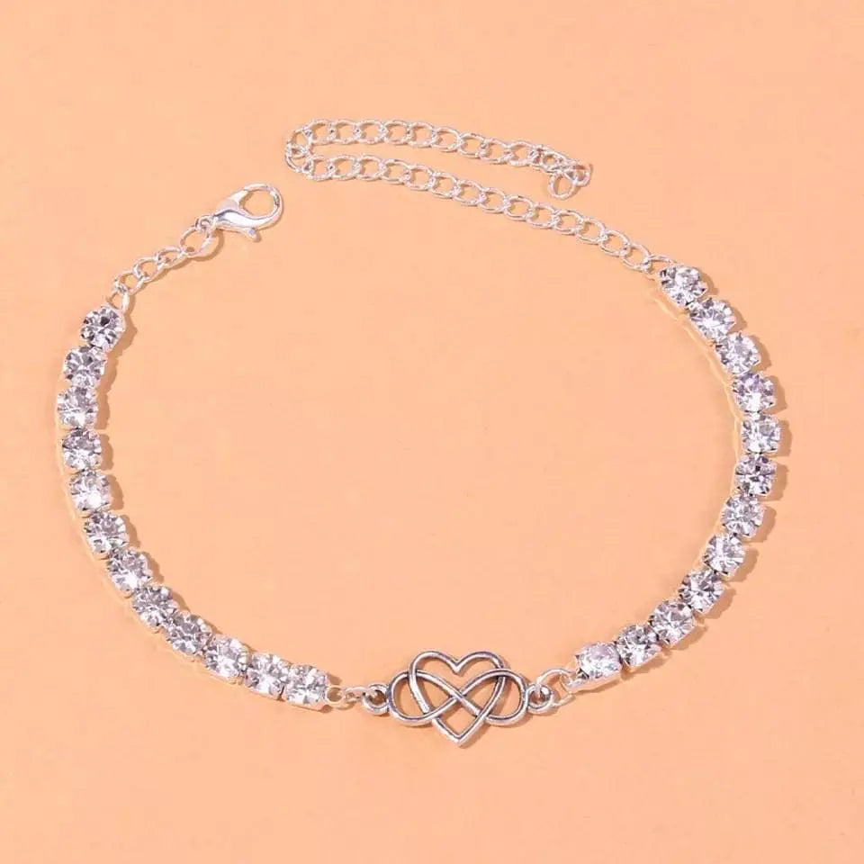 Infinity Heart Rhinestones Anklet Foot Jewelry for Women Beach Barefoot Chain Bracelet On the Leg Accessories Gift - JettsJewelers