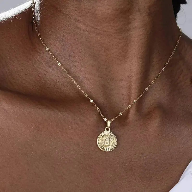 Initial 18k Gold Coin Necklace, Coin Letter Necklace, Monogram Necklace, Initial Circle Necklace For Women Men Gold Pendant Alphabet Charm JettsJewelers
