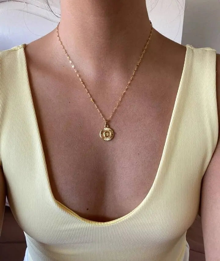 Initial 18k Gold Coin Necklace, Coin Letter Necklace, Monogram Necklace, Initial Circle Necklace For Women Men Gold Pendant Alphabet Charm JettsJewelers