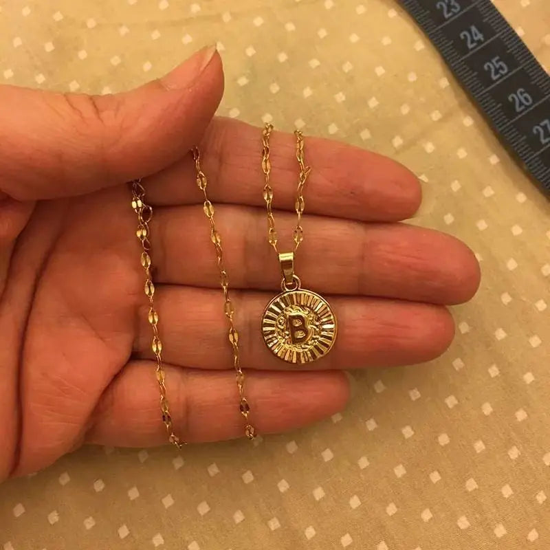 Initial 18k Gold Coin Necklace, Coin Letter Necklace, Monogram Necklace, Initial Circle Necklace For Women Men Gold Pendant Alphabet Charm JettsJewelers