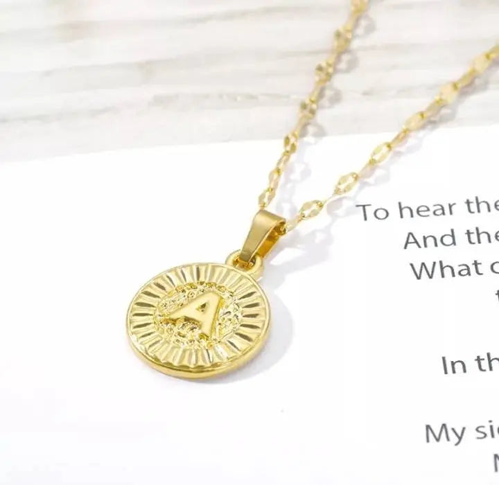 Initial 18k Gold Coin Necklace, Coin Letter Necklace, Monogram Necklace, Initial Circle Necklace For Women Men Gold Pendant Alphabet Charm JettsJewelers