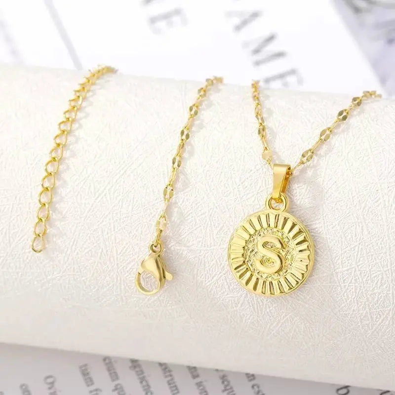 Initial 18k Gold Coin Necklace, Coin Letter Necklace, Monogram Necklace, Initial Circle Necklace For Women Men Gold Pendant Alphabet Charm JettsJewelers
