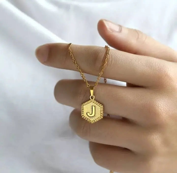 Initial 18k Gold Polygon Necklace, Polygon Letter Necklace, Monogram Necklace, Initial Necklace For Women Men Gold Pendant Alphabet Charm JettsJewelers