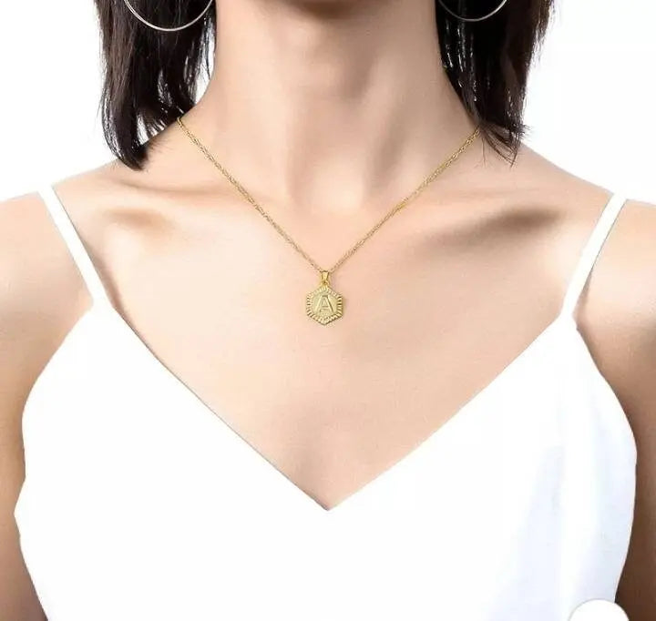 Initial 18k Gold Polygon Necklace, Polygon Letter Necklace, Monogram Necklace, Initial Necklace For Women Men Gold Pendant Alphabet Charm JettsJewelers
