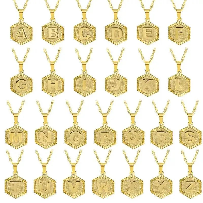 Initial 18k Gold Polygon Necklace, Polygon Letter Necklace, Monogram Necklace, Initial Necklace For Women Men Gold Pendant Alphabet Charm JettsJewelers